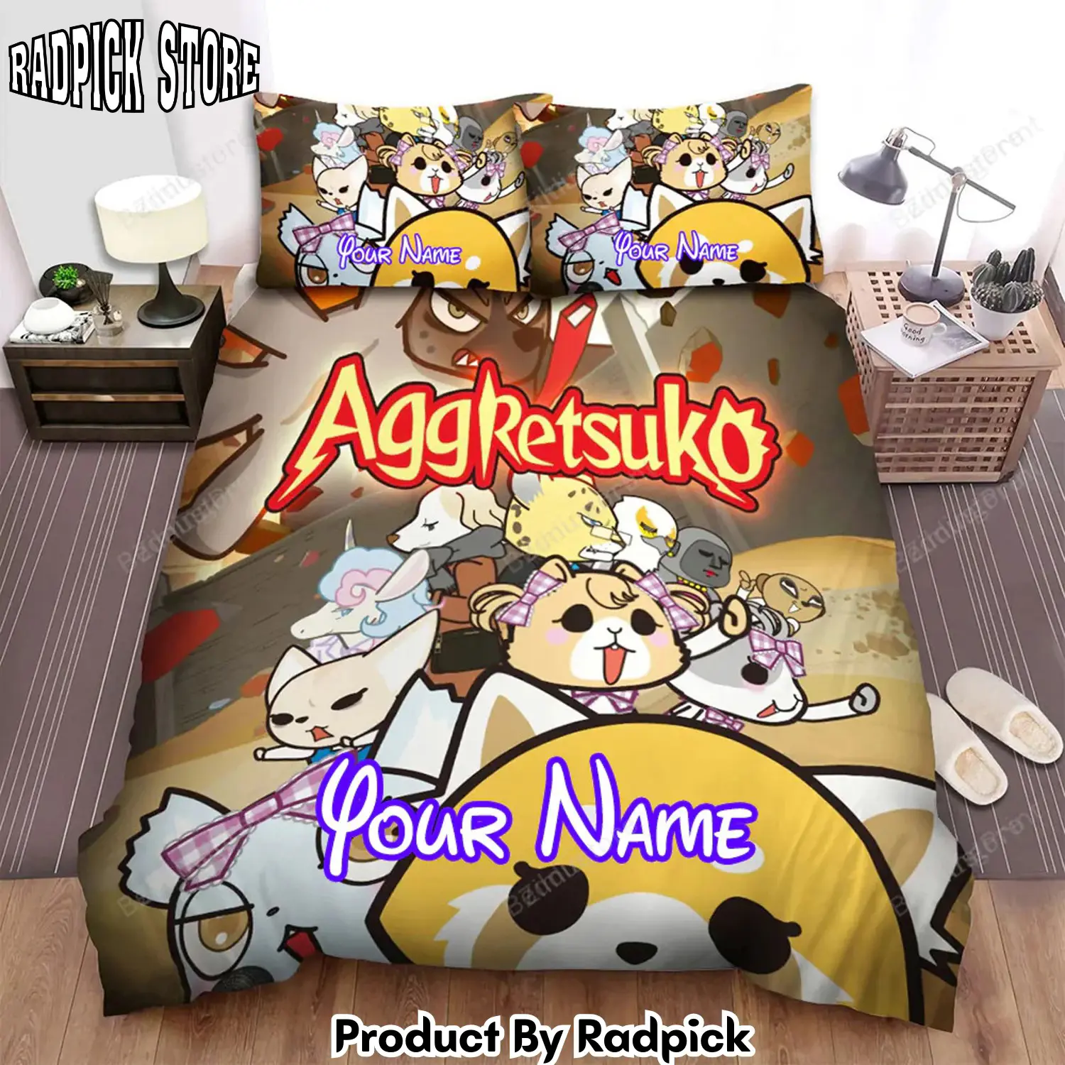 Radpick aggretsuko netflix original anime series poster bed sheets spread duvet cover personalized name bedding sets rp3278881